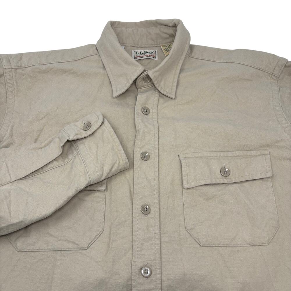 L.L. Bean Large (16 1/2) Beige Chamois Cloth Long Sleeve Button Up Shirt